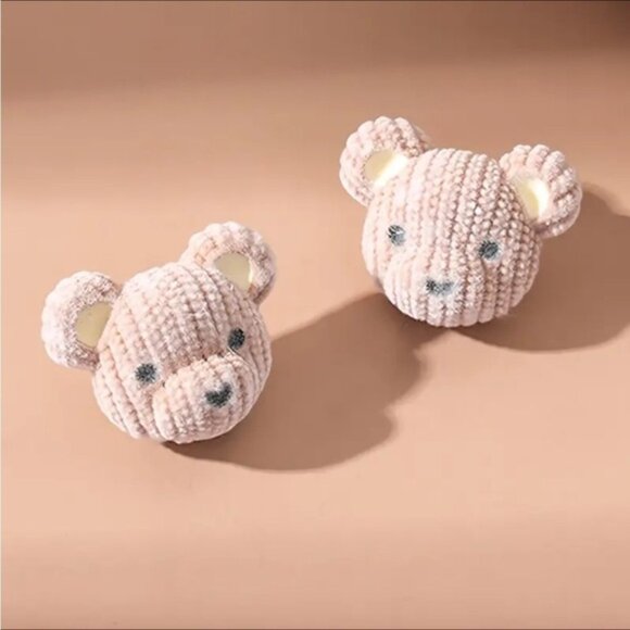 Plush Bear Head Cream and Gray Knitted Teddy Bear StudEarrings - Picture 2 of 5